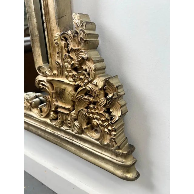 Neoclassical Revival Champagne Gold Large Mirror With Urn and Floral Pediment For Sale - Image 4 of 12