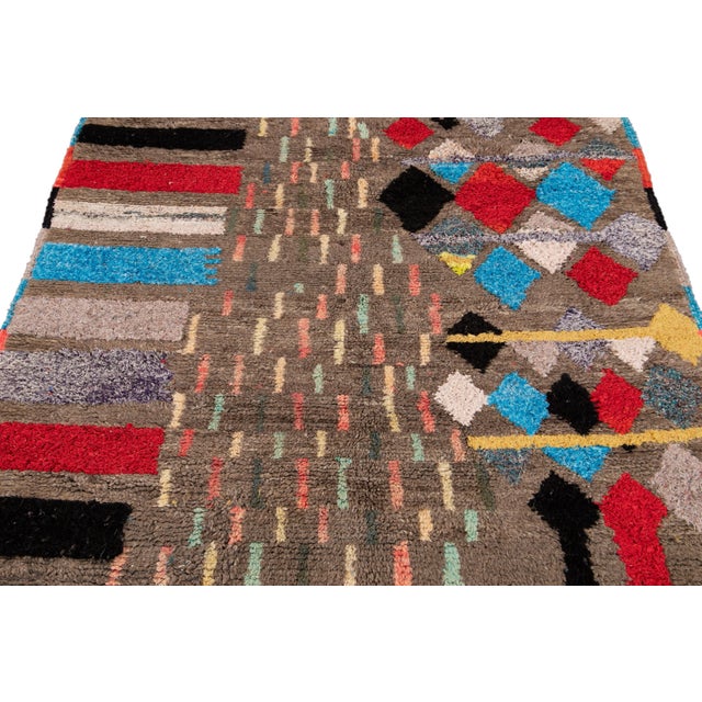 Vintage Multicolor Boujad Moroccan Handmade Wool Rug For Sale - Image 12 of 13