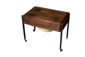 Vintage Mid-Century Danish Modern Rosewood Thread Side Table with Wicker Basket, 1960s