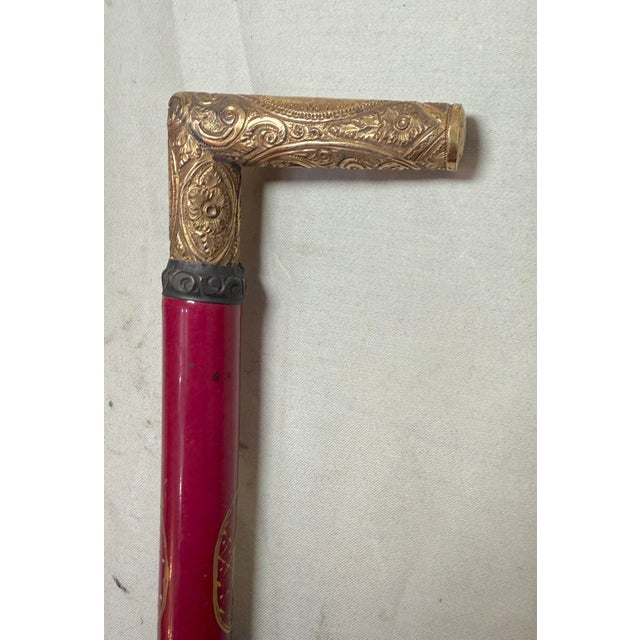 Antique 1800's Victorian Yellow Gold Filled Wood Porcelain Walking Stick Cane For Sale - Image 14 of 17
