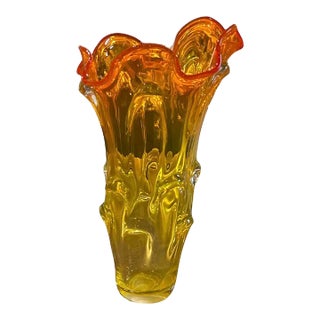 Mid 20th Century 5-Finger Amber Swung Glass Vase For Sale