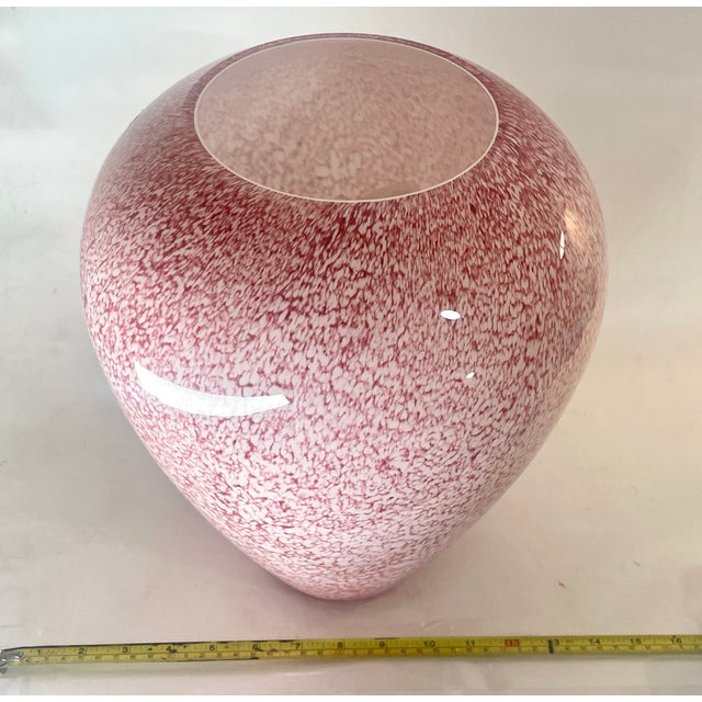 Large 13" Mid-Century Pink & White Spatter Glass Statement Vase For Sale - Image 4 of 9
