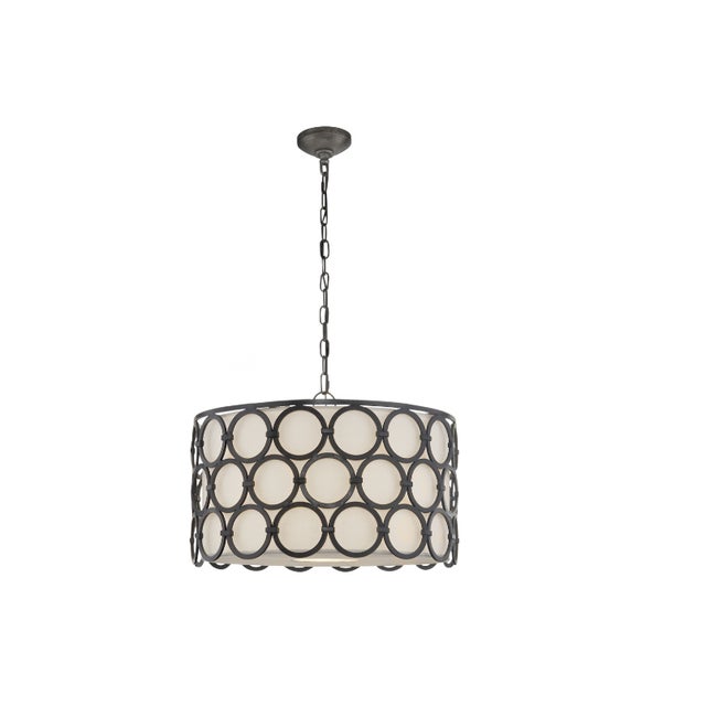 Hand applied living finish Designed by Suzanne Kasler Includes round linen shade Chain hung fixture Capable of being...