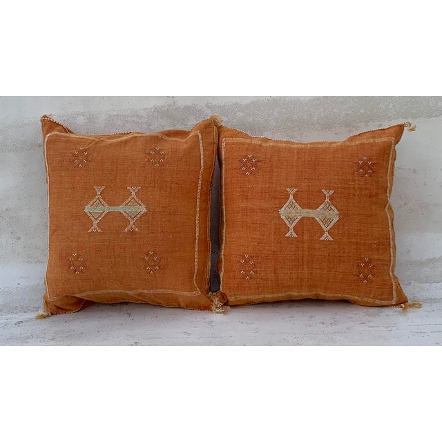 Contemporary Orange Silk Sabra Pillow Covers- a Pair For Sale - Image 9 of 9