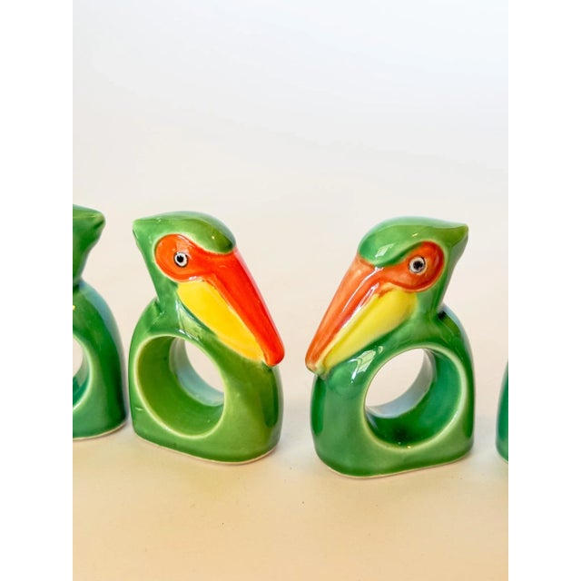 Green Vintage Japanese Ceramic Tropical Bird Napkin Rings For Sale - Image 8 of 10