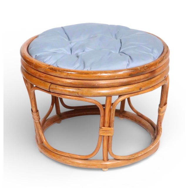 Mid-Century Modern Mid 20th Century Bamboo Swivel Lounge Chair and Ottoman For Sale - Image 3 of 6