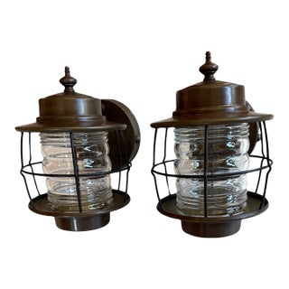 Mid 20th Century Mid Century Modern Lantern Outdoor Wall Sconces - Pair For Sale