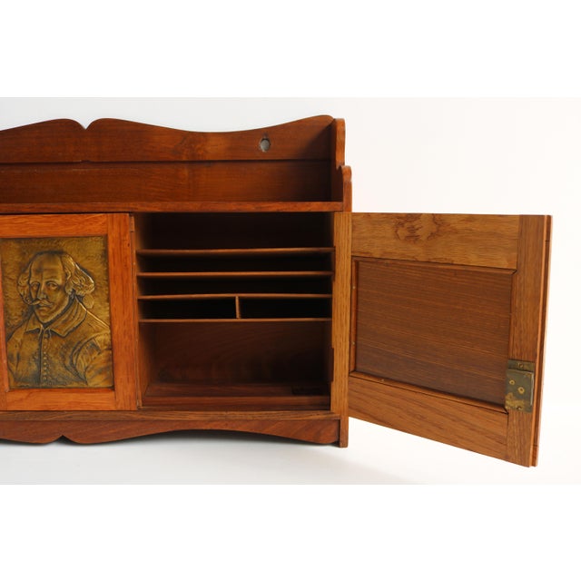 Wood English Arts and Crafts Wall Cabinet in Brass and Oak, 1910 For Sale - Image 7 of 11