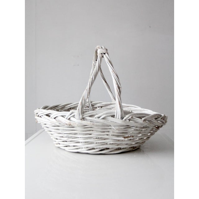 Vintage White Wicker Gathering Basket With Double Handles For Sale - Image 11 of 17