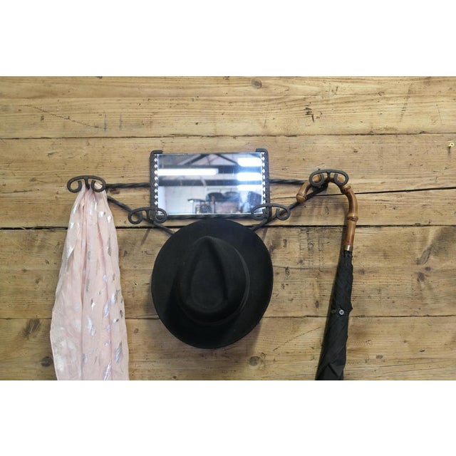 French Iron Hat and Coat Rack with Mirror, 1960 For Sale - Image 4 of 8