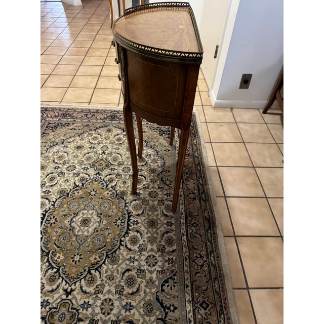 Pair of Vintage Louis XV Style Demilune Nightstands French Inlaid 3 Drawer Tables For Sale - Image 12 of 17