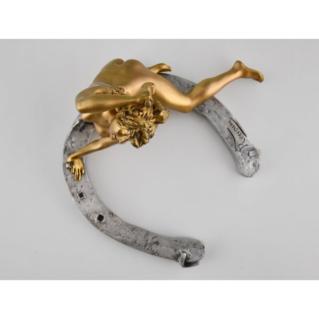 Georges Recipon, Nude Sculpture on Horseshoe, 1896, Bronze For Sale - Image 10 of 12