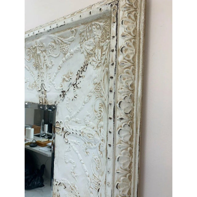 Wood Vintage Transitional Stamped Tin Mirror For Sale - Image 7 of 13