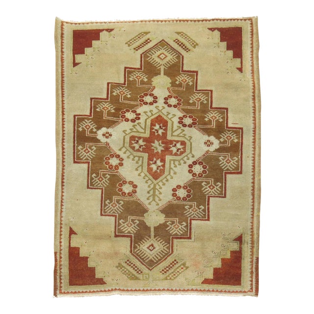 Vintage Zabihi Collection Small Camel Turkish Anatolian Rug - 3'2" x 4'3" For Sale