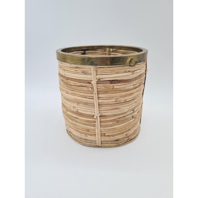 Rattan and Brass Basket, 1970s For Sale - Image 4 of 10