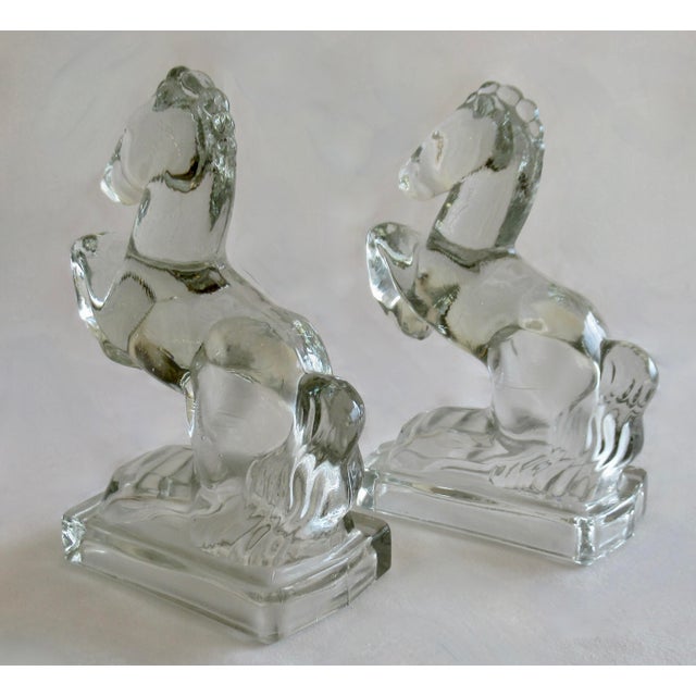 C.1950's Glass Rearing Horse Bookends - Pair For Sale - Image 9 of 11
