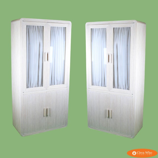 Pair of Blonde Pencil Reed Armoires For Sale In West Palm - Image 6 of 7