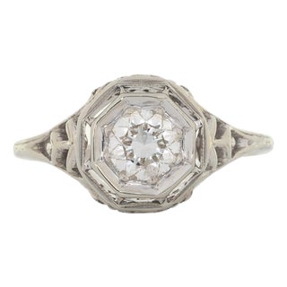 Classic Diamond Solitaire Ring in Solid 18k Gold, Round Cut 4.5mm Fine Jewelry, Size 6.75 For Sale