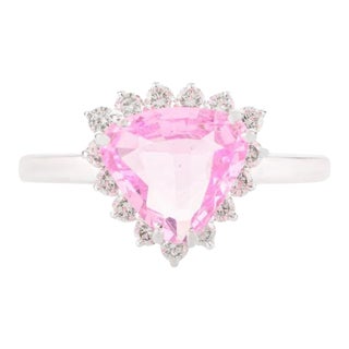 1.46 Carat Trillion Pink Sapphire Diamond Halo Engagement Ring Size 7 For Sale