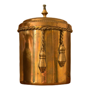 Vintage Hollywood Regency Brass Lidded Canister With Rope & Tassel Motif