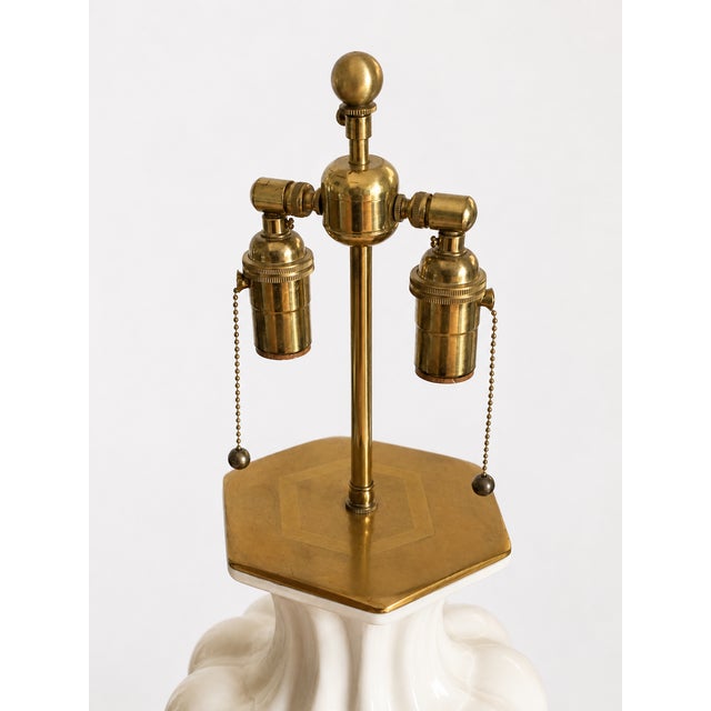 Christopher Spitzmiller, Inc Christopher Spitzmiller Signed White Glazed Ceramic Table Lamp, 2013, Original Shade For Sale - Image 4 of 5
