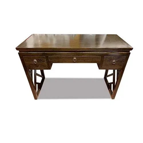 This desk is made out of Asian elm wood. It is modern Asian style with panel legs design. Dimensions: 48"W x 19"D x 32"H