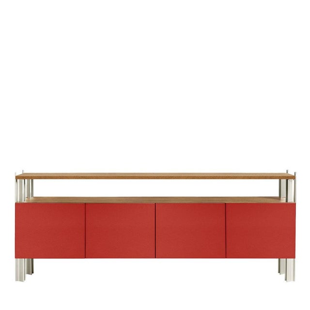 Contemporary Flexor Red Polished-Lacquered Wood and Aluminum Dining Sideboard by Robert Stadler For Sale - Image 3 of 3