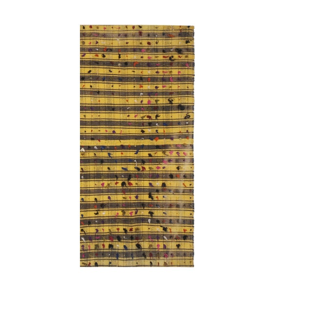 Mid-Century Modern Striped Yellow Turkish Kilim With Tulu Details 6'8'' X 7'5'' For Sale - Image 3 of 13