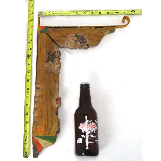 Antique Carved Hand Painted Wood Italian Sicillian Donkey Cart Fragment Repurposed Plant Hanger For Sale - Image 11 of 13