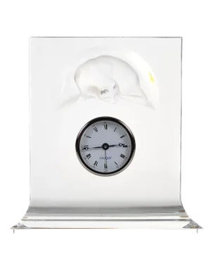 Vintage Lalique Cat Motif Frosted Glass Desk Clock