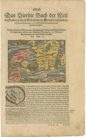 Antique Map of Denmark by Münster, 1588