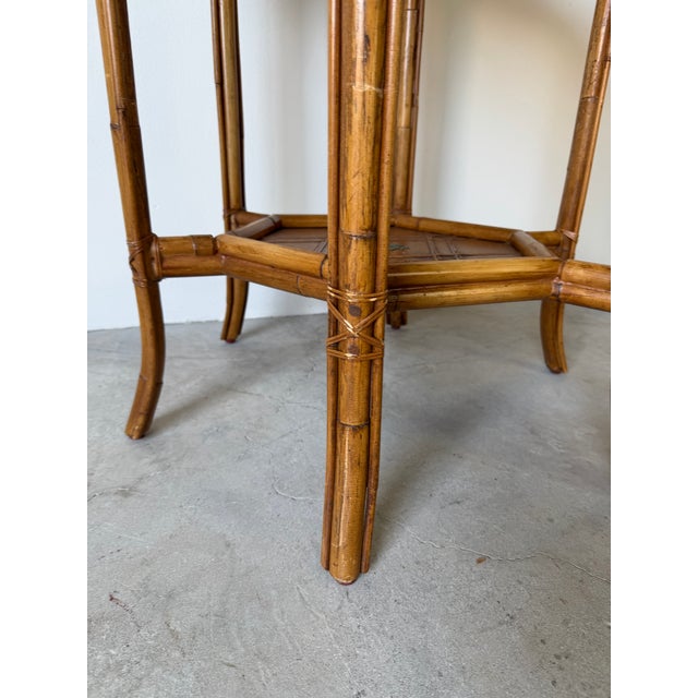 Brown Vintage Palecek Coastal Rattan and Woven Wicker End Side Table With Glass Top/ Sold For Sale - Image 8 of 12
