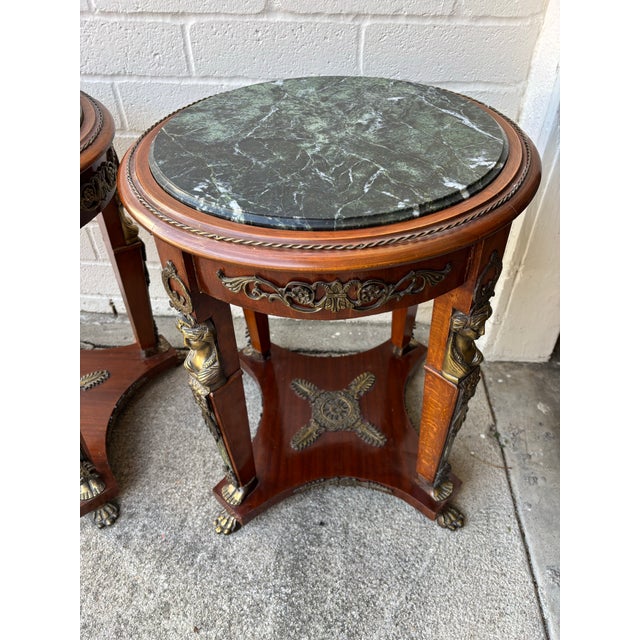 Traditional 1990s Handmade Empire Style Gueridon Side Tables With a Green Marble Top and Brass Mounts For Sale - Image 3 of 10