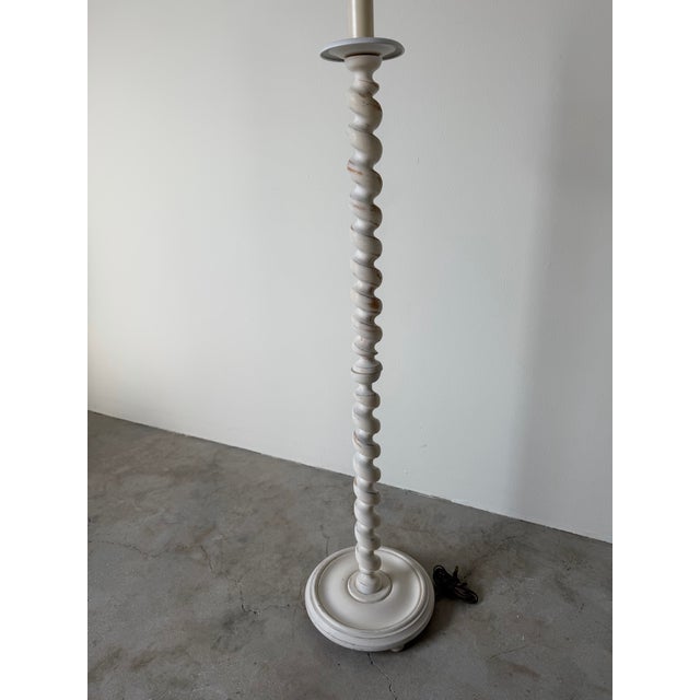 1970s Vintage Hollywood Regency White Twist-Carved Wood Floor Lamp For Sale - Image 12 of 12