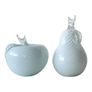 1970s Murano Style Apple and Pear Glass Sculptures- Set of 2