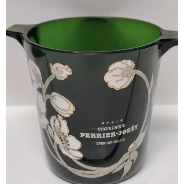 Art Nouveau Vintage Perrier-Jouët Green Glass Champagne Bucket With Champagne Flutes Set- 9 Pieces For Sale - Image 3 of 8
