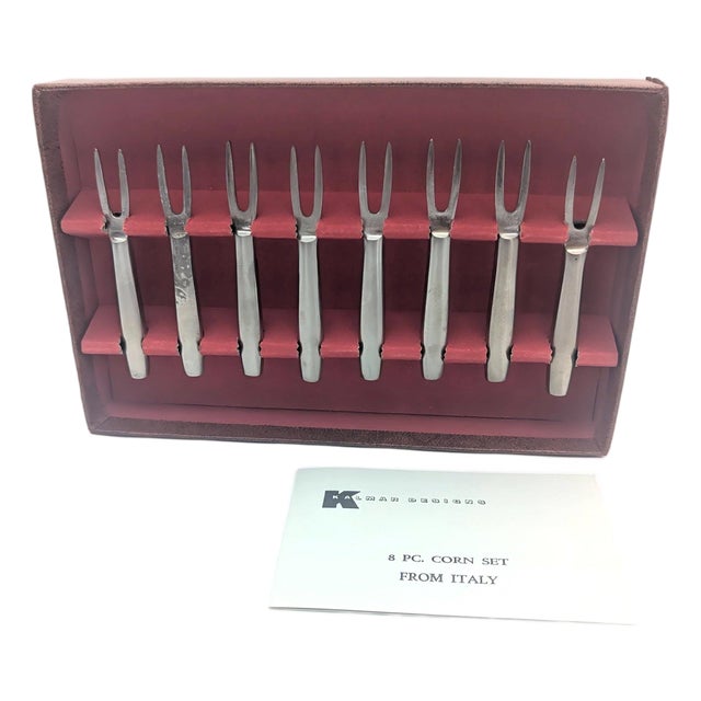 Vintage Kalmar Stainless Steel Corn Holders, Boxed Set of 8 For Sale