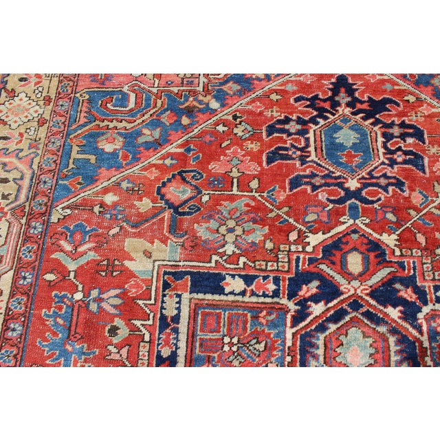 Textile Antique Persian Serapi Rug With Geometric Central Medallion and Colorful Design 10' X 12' For Sale - Image 7 of 12