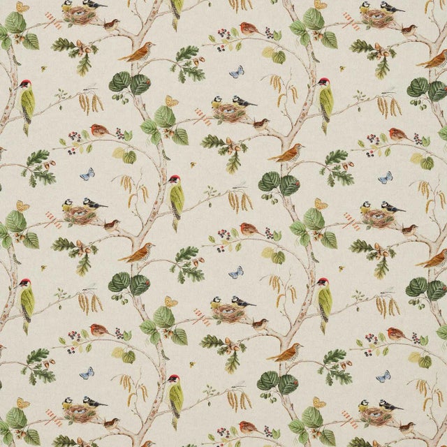 Sanderson Woodland Chorus Fabric in Linen/Multi - a Sample For Sale