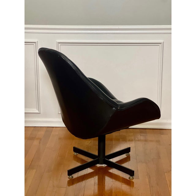 1970s Vintage Modern Black Faux Leather Swivel Bucket Lounge Chair For Sale - Image 4 of 12