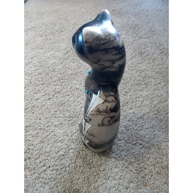 Gorgeous Signed Horse Hair Raku Ceramic Cat Figurine For Sale In Dallas - Image 6 of 7