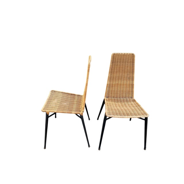 Stitched Leather and Rattan Chairs from Jacques Adnet, 1950s, Set of 2 For Sale - Image 6 of 10