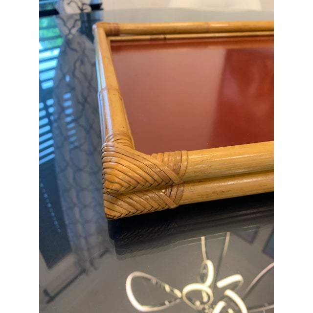 Mid-Century Modern Bamboo and Red Lucite Serving Tray, Signed, Italy, 1970s For Sale - Image 3 of 11