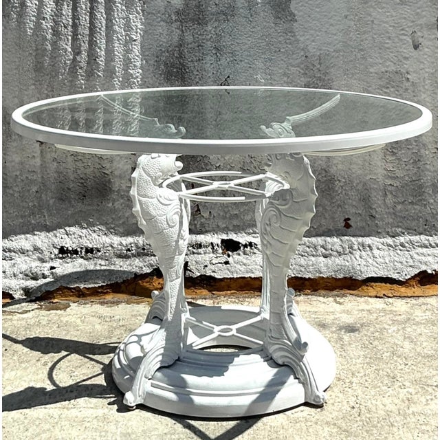White Vintage Coastal Wrought Iron Koi Dining Table For Sale - Image 8 of 11