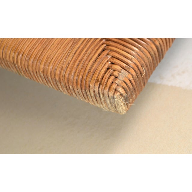 Tan Monumental 1970s Hand Woven Cane Wood Wall Mirror Wrought Iron Arch Design For Sale - Image 8 of 12