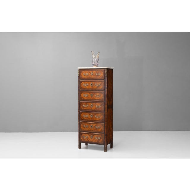 French Walnut Semainiere with Marble Top, 1880s For Sale - Image 4 of 9