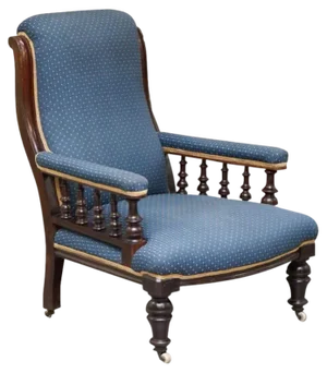 Victorian Hardwood Blue Armchair