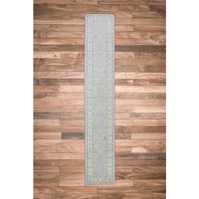Textile Early 21st Century Blue Handwoven Turkish Oushak Runner 2'11" X 17' For Sale - Image 7 of 7