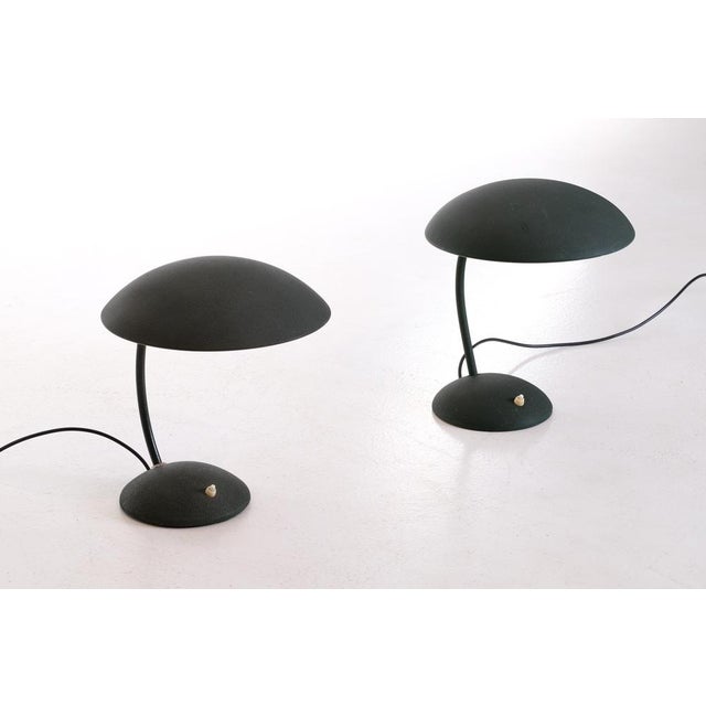 Pair of dark green Swedish table / desk lamps produced by Elektroskandia, Sweden, 1950s.¨ New wiring. Slightly different...