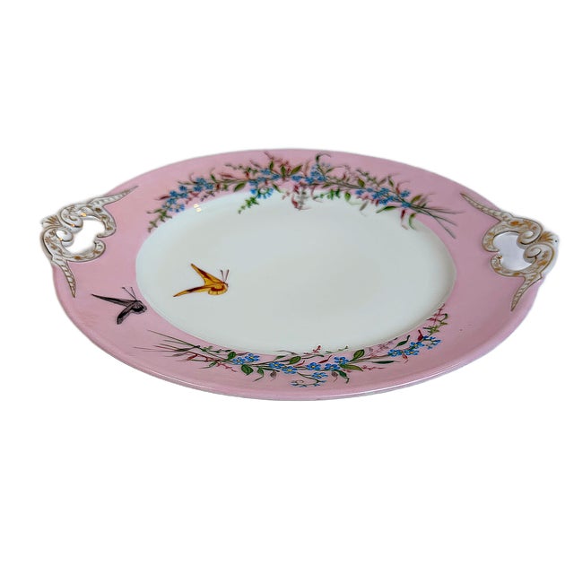 This is a beautiful antique Limoges porcelain cake plate by Charles Field Haviland, featuring a feminine blush pink...